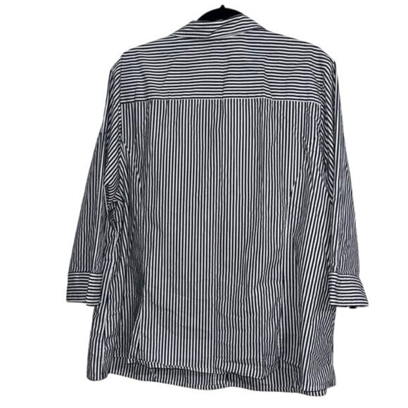 Basic Editions Womens 3X Black & White Striped Button-Down Shirt - Picture 6 of 7